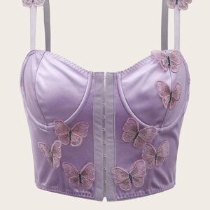 Lavender Butterfly Embroidered Corset Top